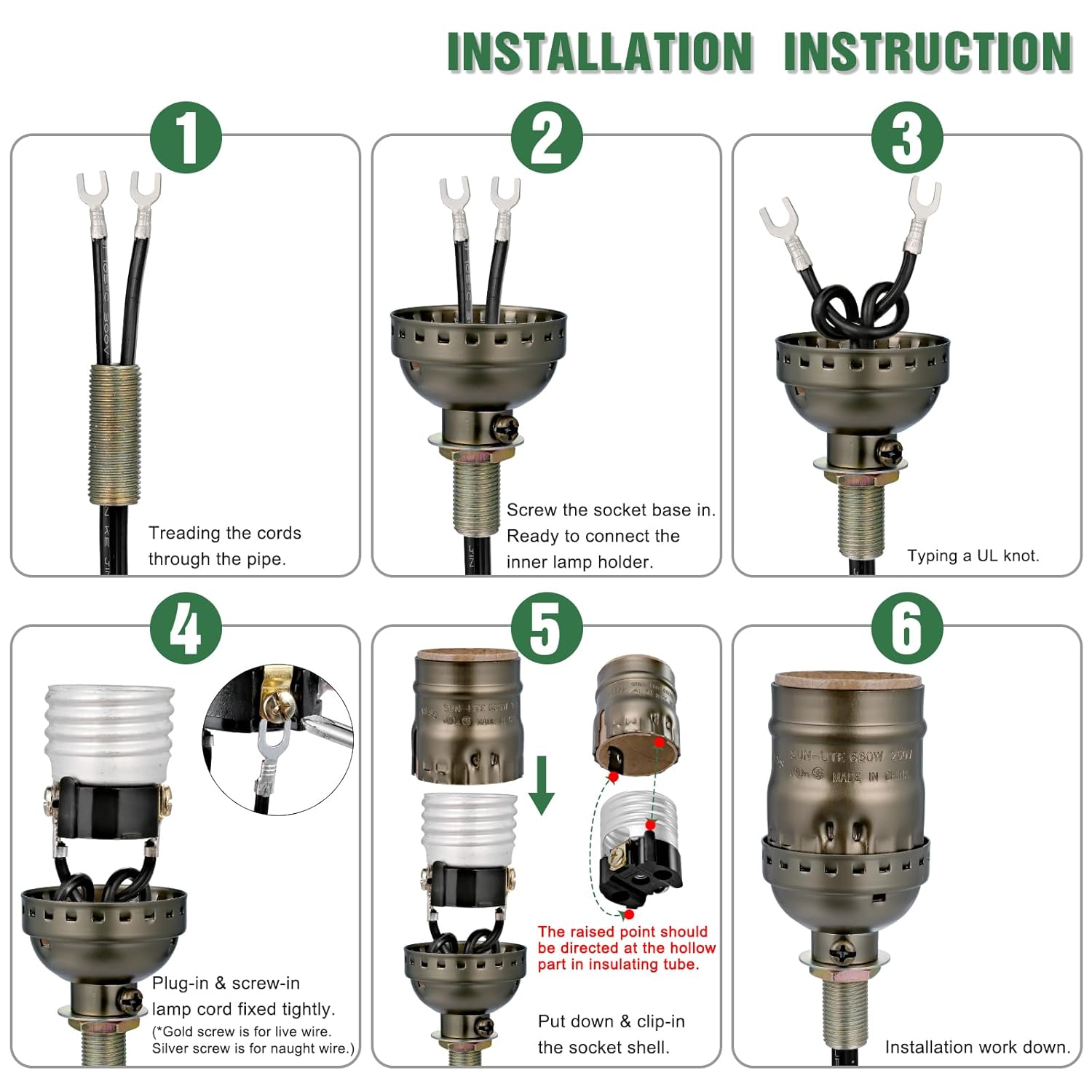 Keyless Lamp Socket, E26 Standard Medium Screw Vintage Light Socket, Edison Lamp Socket Holder Replacement, No Switch, UL Listed (2, Antique Brass)