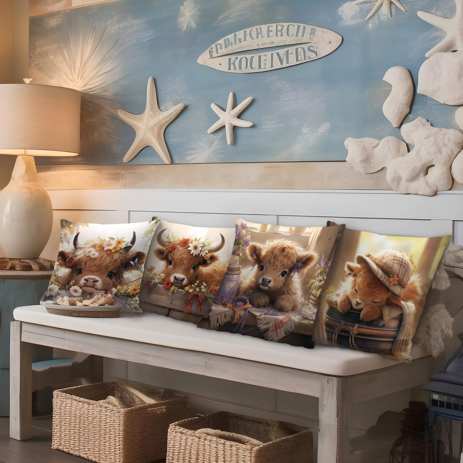 Highland Cow Pillow Covers 18x18 - Cute Western Gifts for Girls & Women, Highland Cow Decor for Bed, Farm Throw Pillow Cases, Set of 4 - Image 2