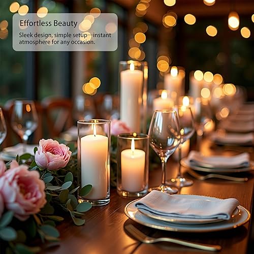 Vista 5 de 12-Pack White Pillar Candles with Clear Hurricane Glass Vases - 3-Size Set for Wedding Table Centerpieces, Home Decor Windproof Candle Holders