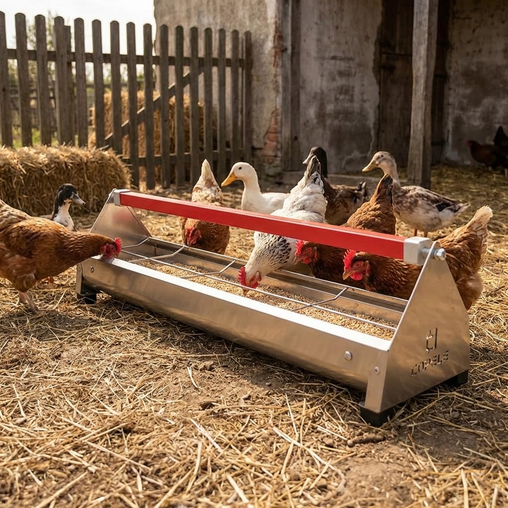 Suinga Comedero gallinas Chapa galvanizada | 122x19x19,5 cm | Resistente a la corrosión | Uso Exterior | Fácil Limpieza