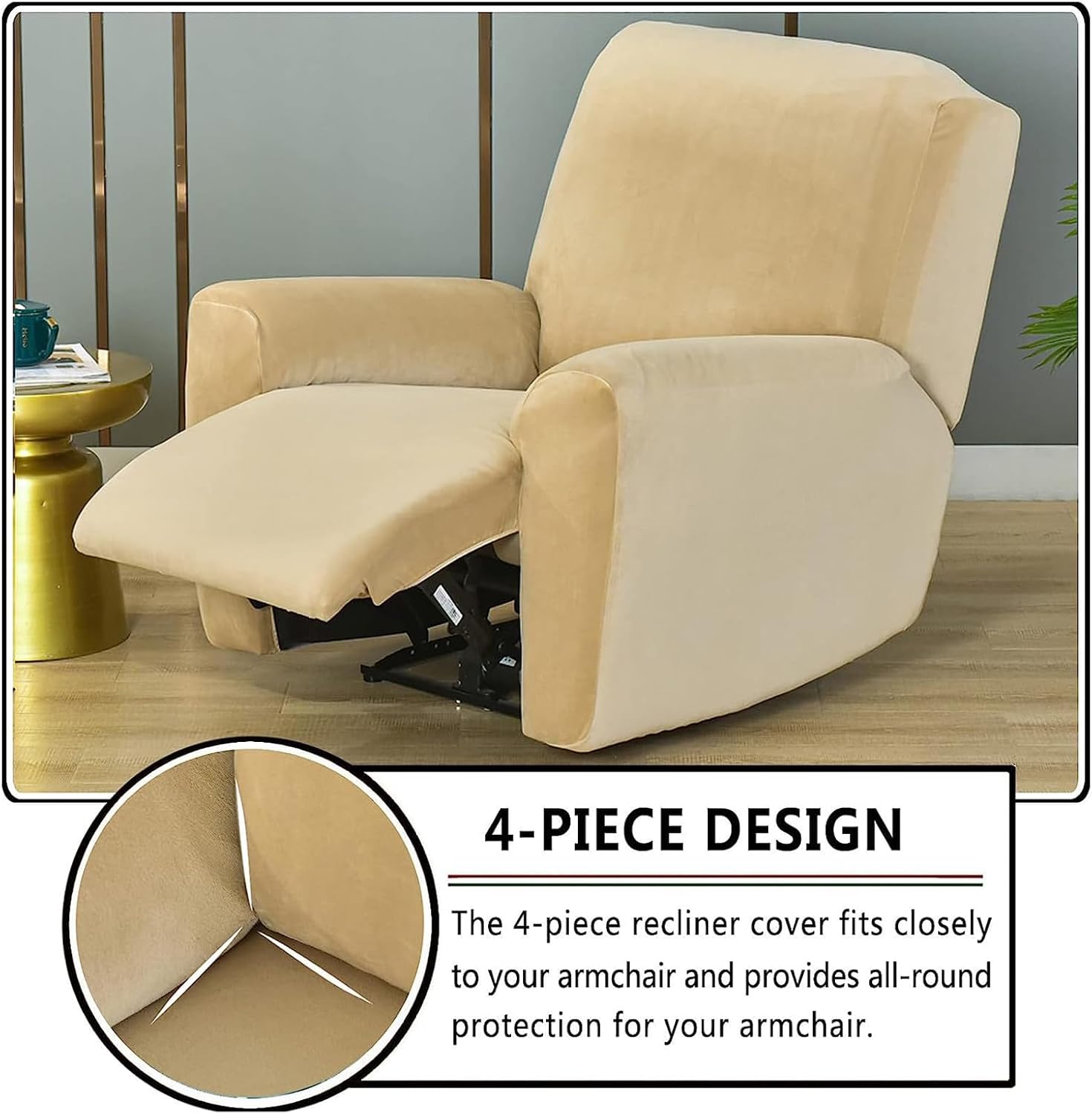 Armchair Slipcovers Seater Recliner Sofa Covers Recliner Chair Cover Stretch 4 Pieces Velvet Reclining Sofa Slipcover Couch Covers Furniture Protector (Orange)