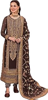 RUDRAPRAYAG Georgette Embroidery Straight Salwar Suit Set Kurta with Dupatta Set for Women