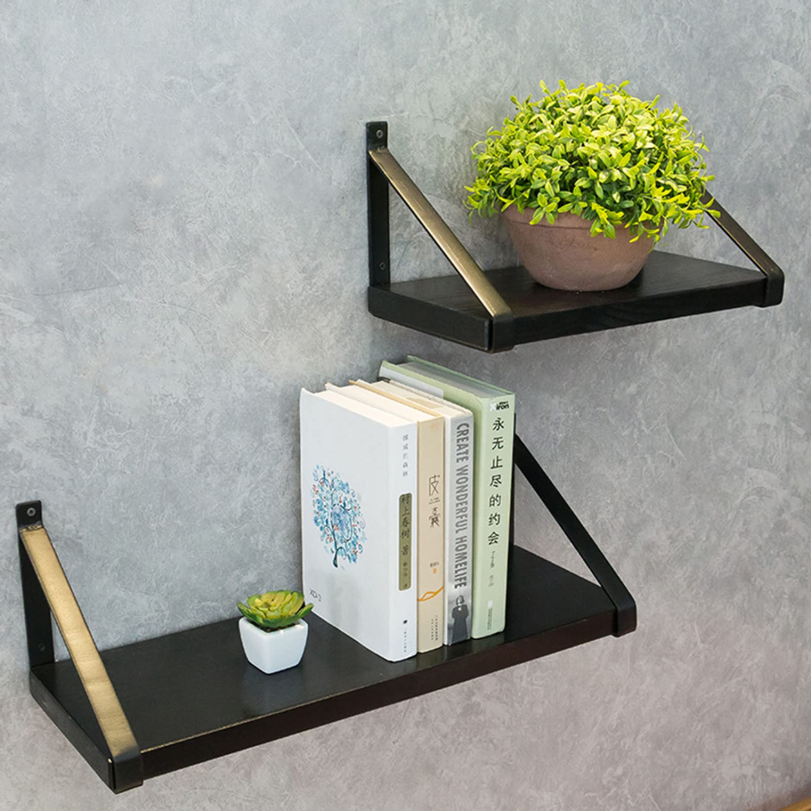 Paquete de 2 Soportes Hierro para estantería,Soporte de Metal para estantería,Escuadras Estanterias Flotante Industrial,Soporte de Carga de 80 kg,con Tornillos,Black-30cm/11.8in