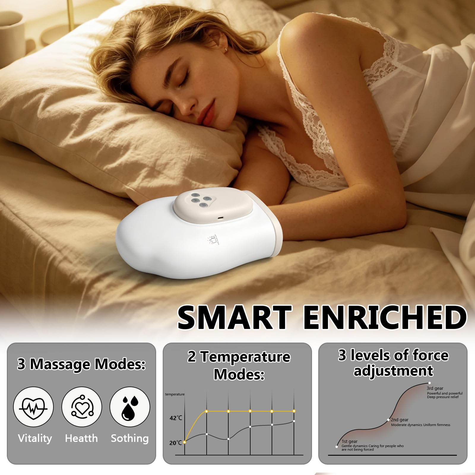 Masseur Électrique pour les Mains, Chauffage et Fonction de Pression Airbag, 3 Modes, 3 Intensités, Gants thérapeutiques, Masseur de Mains pour l’arthrite et le soulagement du canal carpien