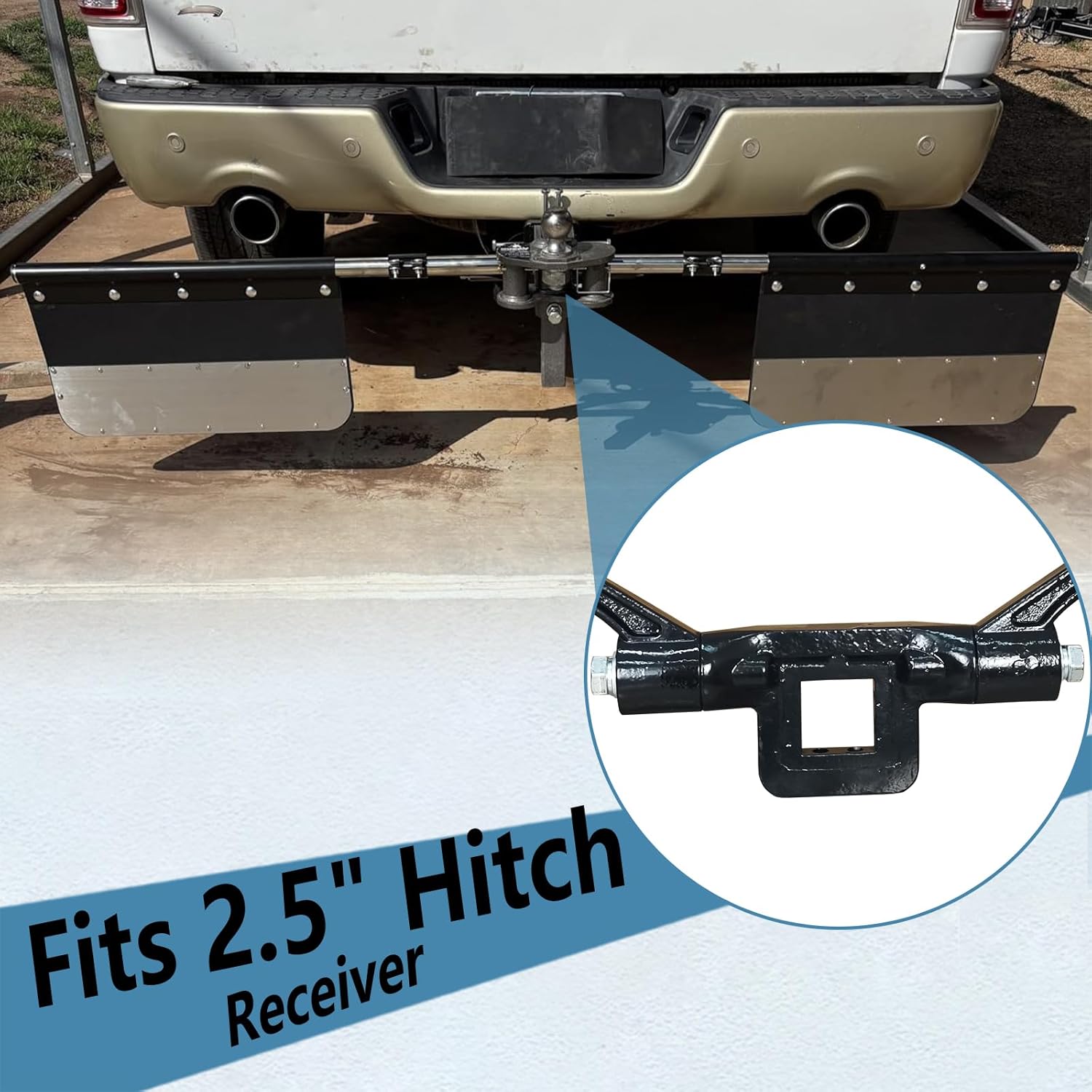 Adjustable Hitch Mounted Mud Flaps for 2.5" Receiver Hitch, 78.5"-96.6" Width Tow Guard System, Heavy Duty Polymer Mud Flaps with Weights & Heat Shield for Pickup Truck, RV, Trailer Towing