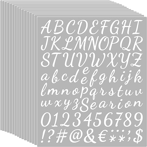 Kit de 16 hojas de vinilo con letras y números, autoadhesivas, letras del alfabeto cursivo, calcomanías de letras numéricas para el hogar, oficina,