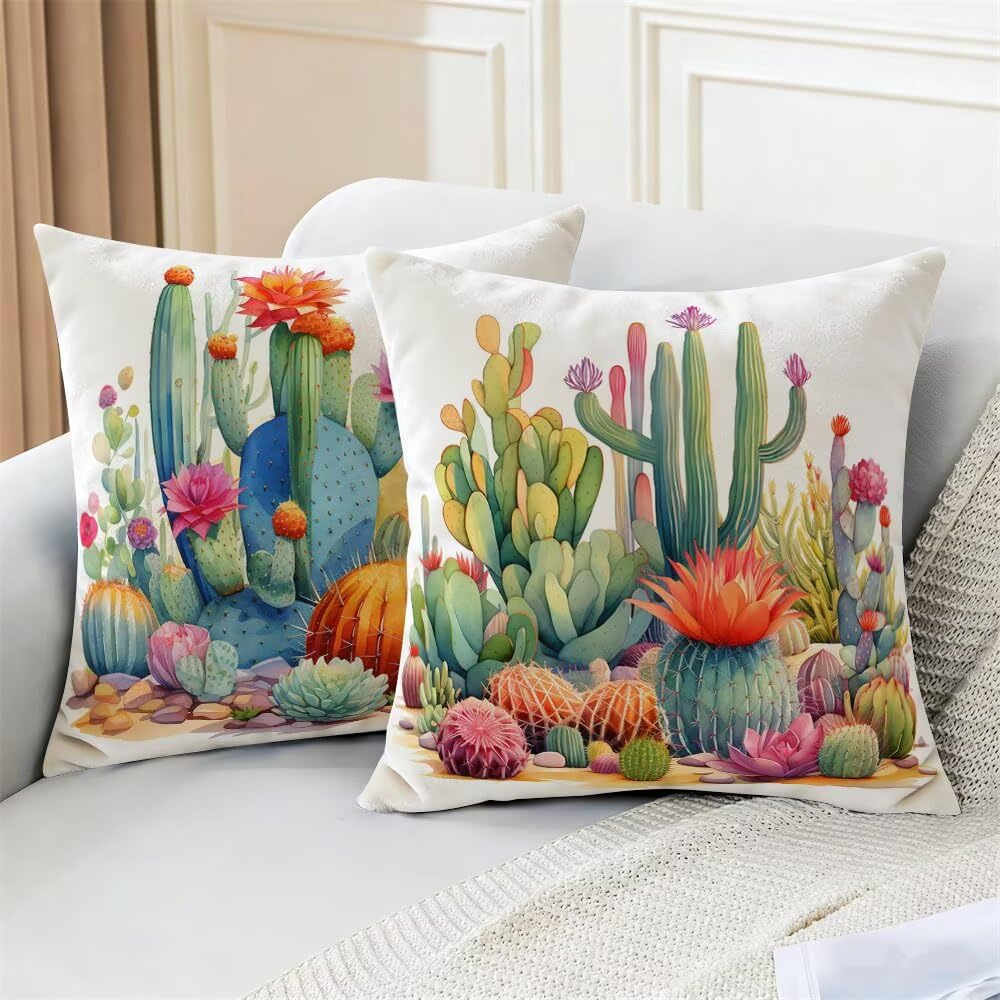 Federe Cuscini Divano 60x60 cm Federe Morbido Copricuscini Estate in Velluto, 2 Pezzi Copri Cuscini per Divano Pastorale Federa Cuscino Piante Tropicali per Camera da Letto Soggiorno (IU201)