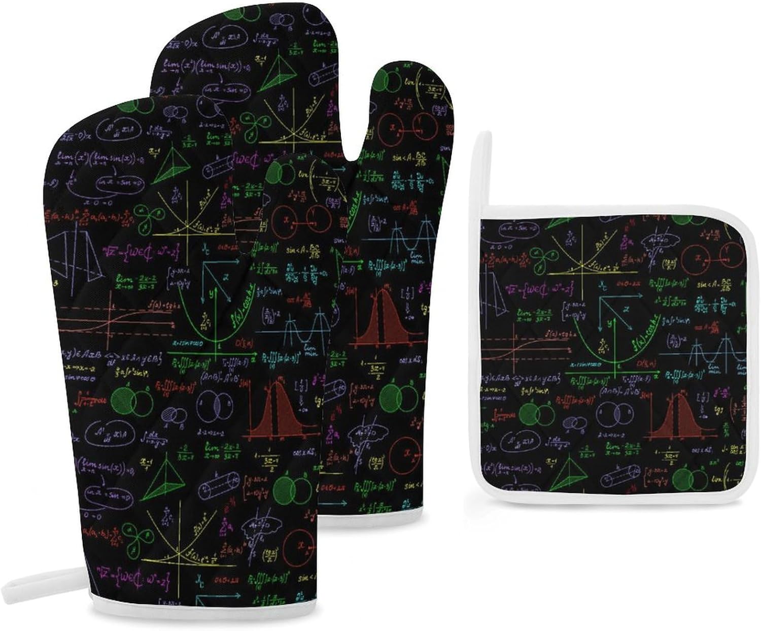 Math Plots Formulas Calculations Print Oven Mitts and Pot Holders 3 Piece Sets Heat Resistant Gloves Hot Pads Potholders for Kitchen Baking Cooking