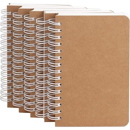 Spiral Notebook, 5 Pack Aesthetic Notebooks Spiral Journal Notepad Kraft Cover Lay Flat Sketchbook Journals for Writing Drawing Note Taking, 3.5”x5.5”, 180 Blank Pages, 90 Sheets