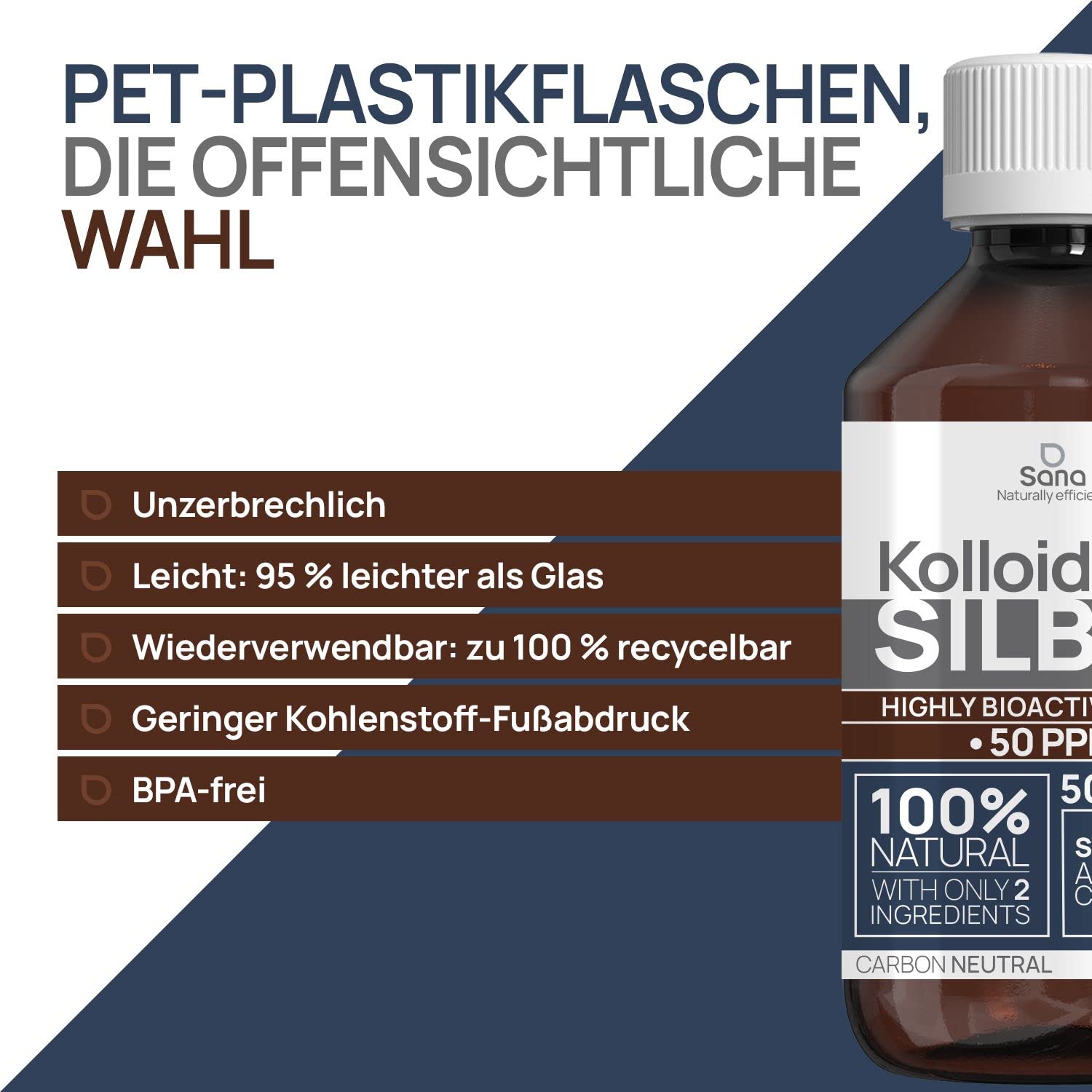 Kolloidales Silber 50 PPM 1000 ml ● Premium Silberwasser Stärker als 25ppm ● Für Mensch, Hund & Katze ● Carbon Neutral ● 100% natürlich mit 2 Zutaten