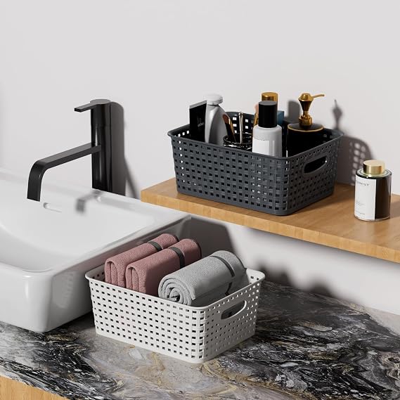 Idomy 6-Pack Woven Plastic Storage Baskets, Weave Bins Organizer
