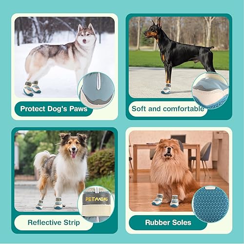 Miniatura 9 de Petanim - Botas de invierno para perros grandes, zapatos impermeables para perros medianos, botas y protectores de patas, botas de nieve para perros