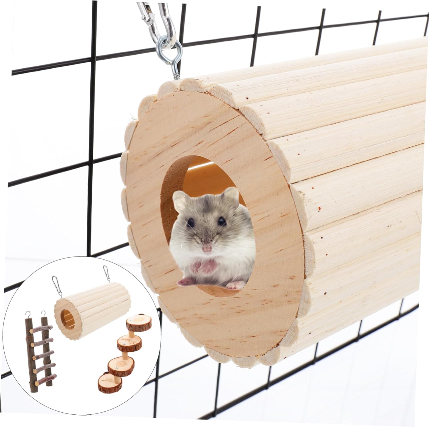 3pcs Hamster Tunnel Toy Set Natural Hideout Ladder and Step for Hamster Squirrel Chinchilla Safe and Fun Cage Accessories for Pets