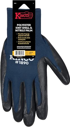 Kinco 035117189034 Knit Nylon Grip Work Gloves Nitrile Palm, Large, Blue, Single Pair