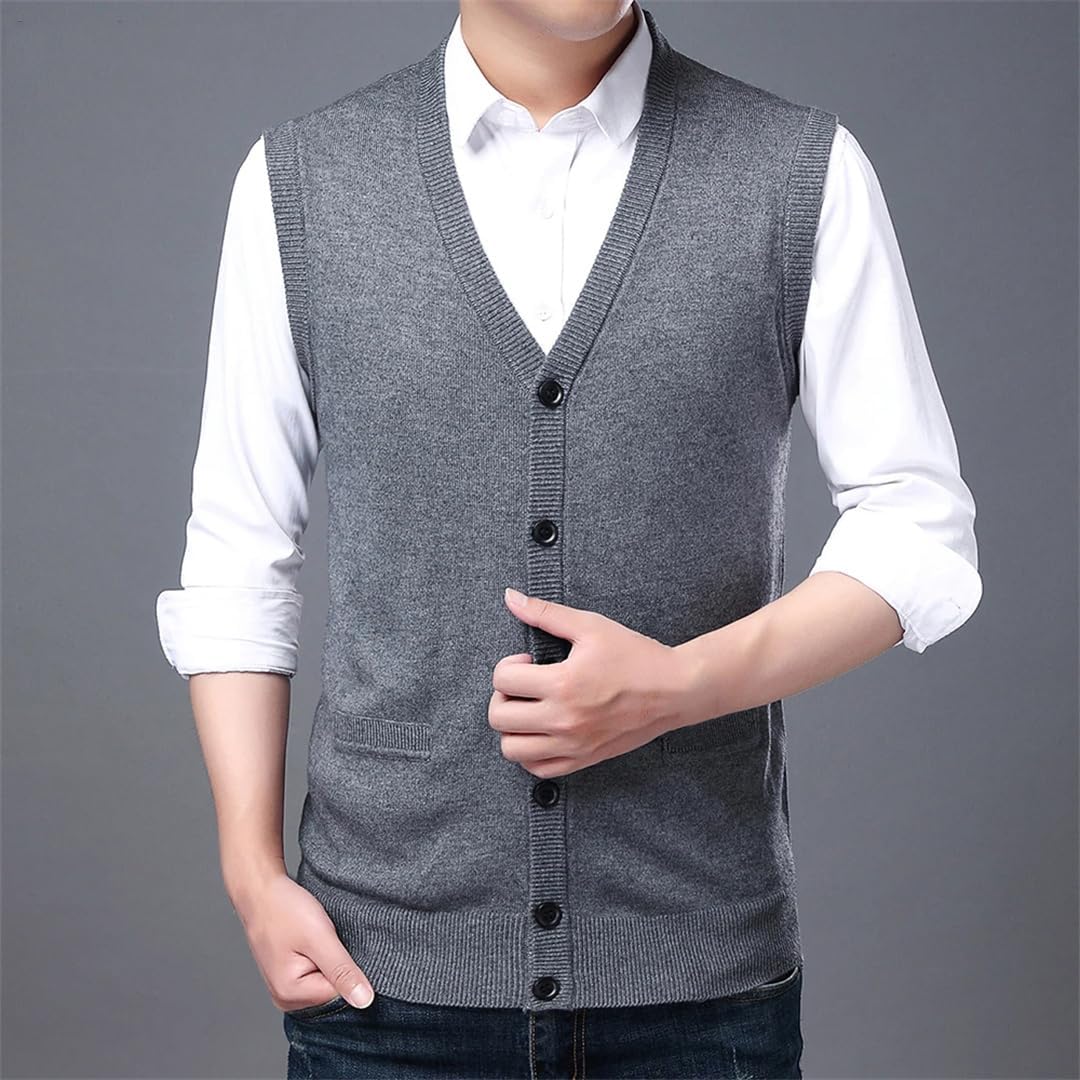 Men's V-Neck Knit Vest Casual Woolen Sweater Sleeveless Korean Style Layering Top for Fall and Winter