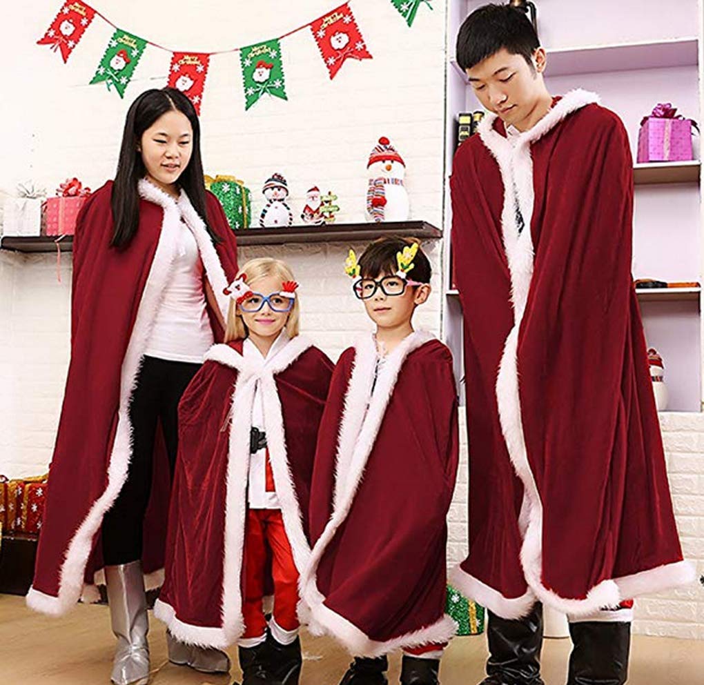80/100/120/150CM Red Velvet Christmas Santa Claus Mrs Claus Cloak Hooded Cape Poncho Christmas Party Supplies Cosplay Costume Robe Fancy Dress Outwear - Image 3