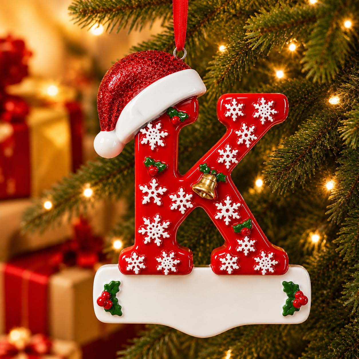 Bemaystar 3D Resin Letter Christmas Ornaments, Hand Painted Initial Christmas Tree Ornaments, Premium Holiday Decoration for Family Christmas Tree Decor, Ornaments for Christmas Tree, K