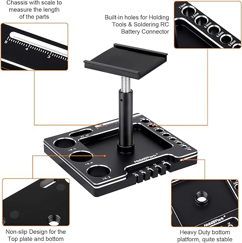 Miniatura 3 de HobbyPark Soporte de trabajo sobre orugas RC 118 124 con rotación de 360 grados, elevador o inferior, estación de trabajo de reparación de
