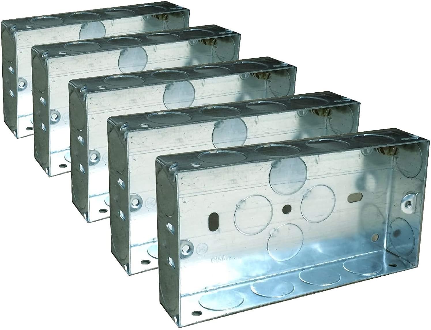 Home.smart 5 x Double Metal Back Box 25mm Flush Wall Pattress / 2 Gang Electrical Sockets