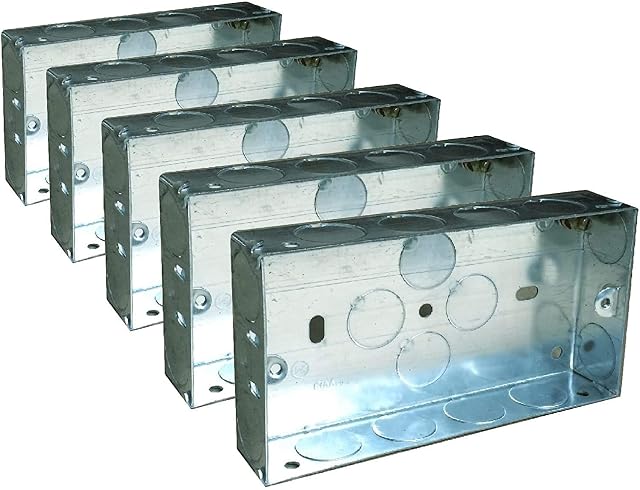 5 x Double Metal Back Box 25mm Flush Wall Pattress / 2 Gang Electrical Sockets