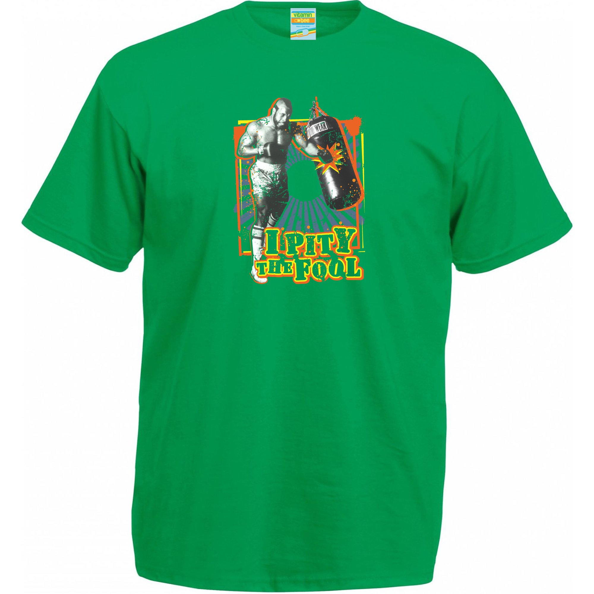 Vitamin T Unisex Grün Rocky T-Shirt. Mr T Clubber Lang - Small - Kelly Green