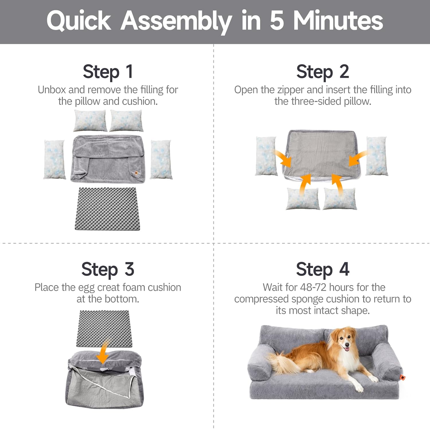 MEWOOFUN Orthopedic Dog Bed for Medium Dogs, Waterproof Dog Couch Dog Sofa, Supportive Foam Pet Bed with Removable Washable Cover and Nonskid Bottom (Grey, 35.4" L x 25.6" W x 11.8" Th)