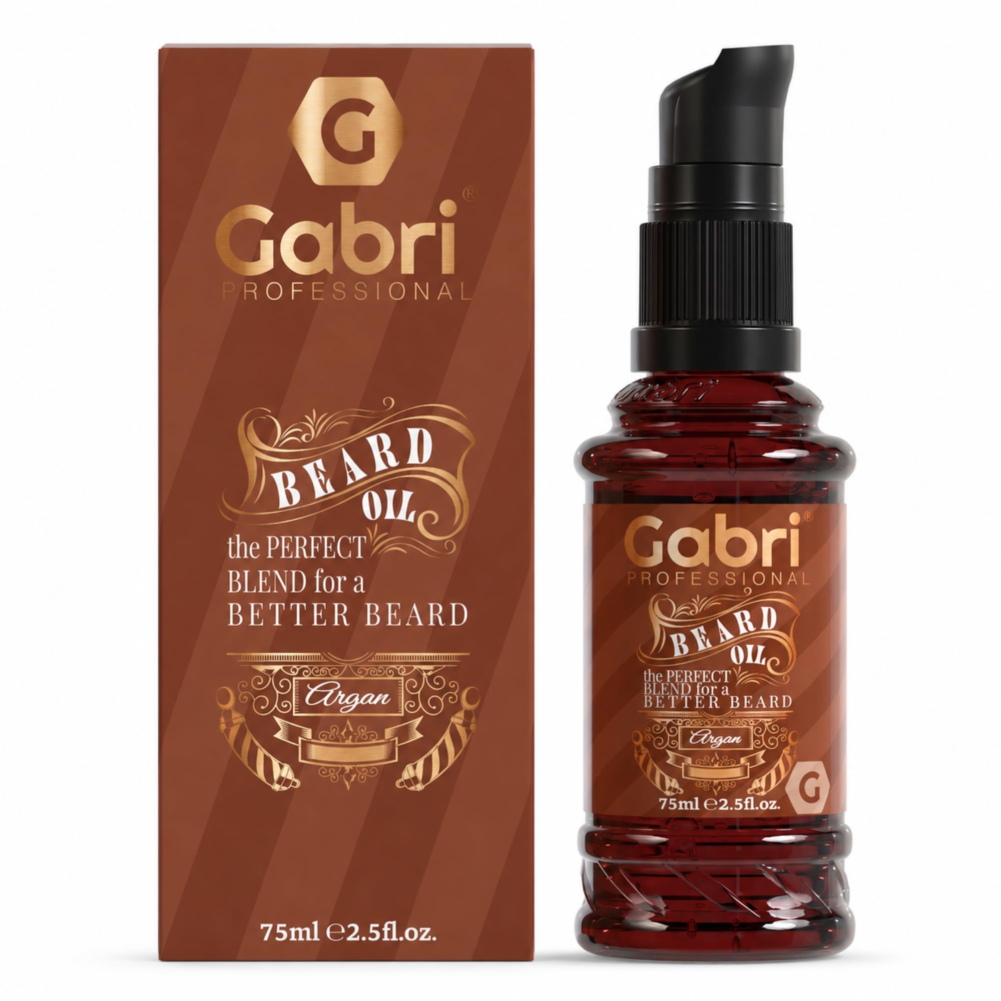 Gabri Beard Oil with Pump 75ml | Men's Beard & Skin Oil | Tames | Facial Hair Premium Formulation with Plant Extracts, Nourishes, Softens, Moisturises and Reduces irritation