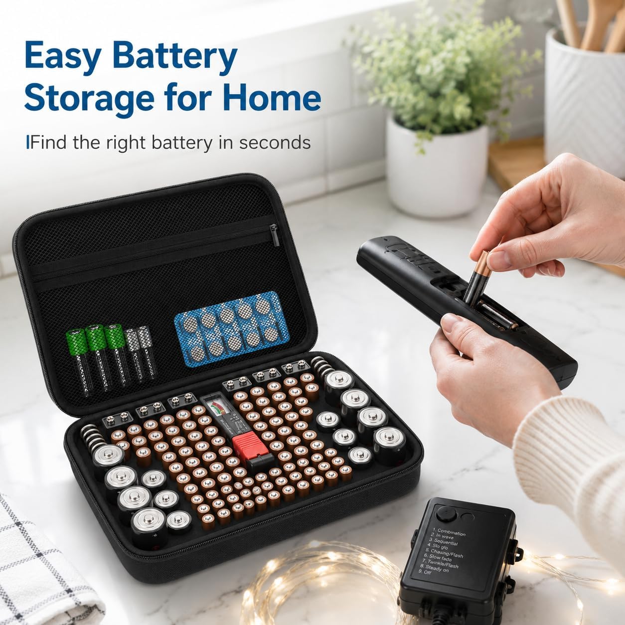 PAIYULE Batterie-Organizer Aufbewahrungskasten mit Tester, 220+ Batterien-Haltertasche für AA AAA AAAA 9V C D – Aufbewahrungsbox für Haushalt & Garage (für über 220 Batterien)
