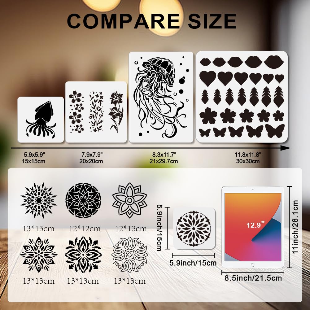MAYJOYDIY Mandala Stencil Set, 16Pcs, 15×15cm, Reusable Flower & Geometric Templates - Image 2