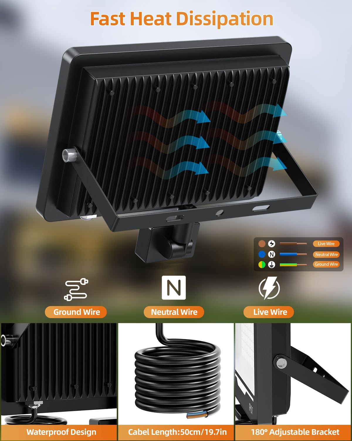 Foco LED con Sensor de Movimiento 100W - 10000LM 6500K Focos LED Exterior con Sensor de Movimiento IP67 Impermeable para Jardin, Patio (1 Piezas)