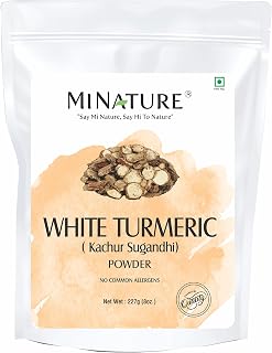 minature White Turmeric Powder by mi nature, Kachur, Curcuma zeodaria,Poolankilangu powder, 227g(8 oz) (0.5 lb) White turmeric powder for face and skin, 100% Natural powder, From India
