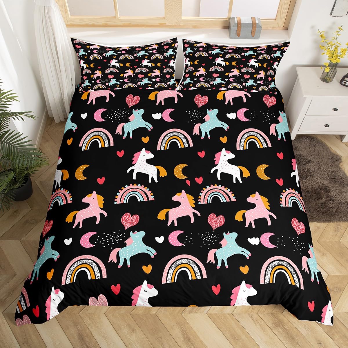 Homemissing Unicorn and Rainbow Comforter Cover for Boys Girls - Cartoon Bedding Set With 1 Pillow Case - Cute Kawaii Duvet Cover - Single Size โ image 1