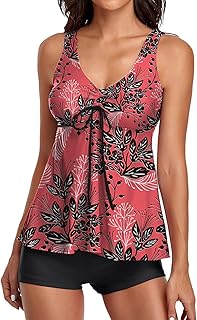 Tankini para Mujer Bañador Mujer Reductor Barriga Push up Cintura Alta Dos Piezas Tankini Bañadores Trajes Ropa de Baño Natacion Playa Piscina Deportivo 2022 Verano Boxer Braga