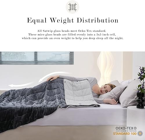 Miniatura 4 de Satwip Manta con peso de 20 libras, tamaño Queen, mullida, cálida, con suave y transpirable, lijada, 60 x 80 pulgadas, color gris