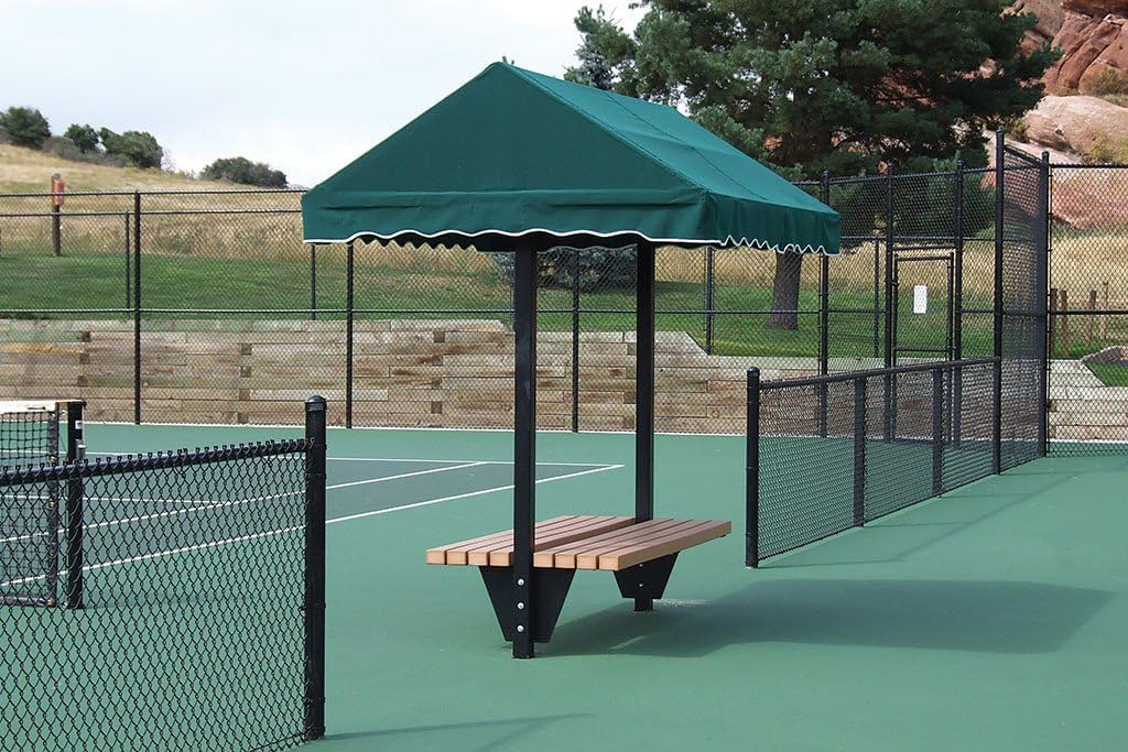 BuyBocceBalls Listing for Har-Tru - Tennis, Bocce, Golf Court Accessories - Cabana Bench (134-3790) 8' Long Canopy with 6' Bench