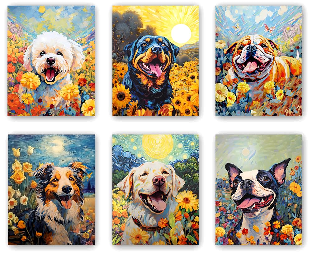DXOAGXQ Dog Canvas Wall Art, Funny & Cute Puppy Animal Pictures, Colorful Dog Pop Art Set of 6 (8"x10" Unframed)