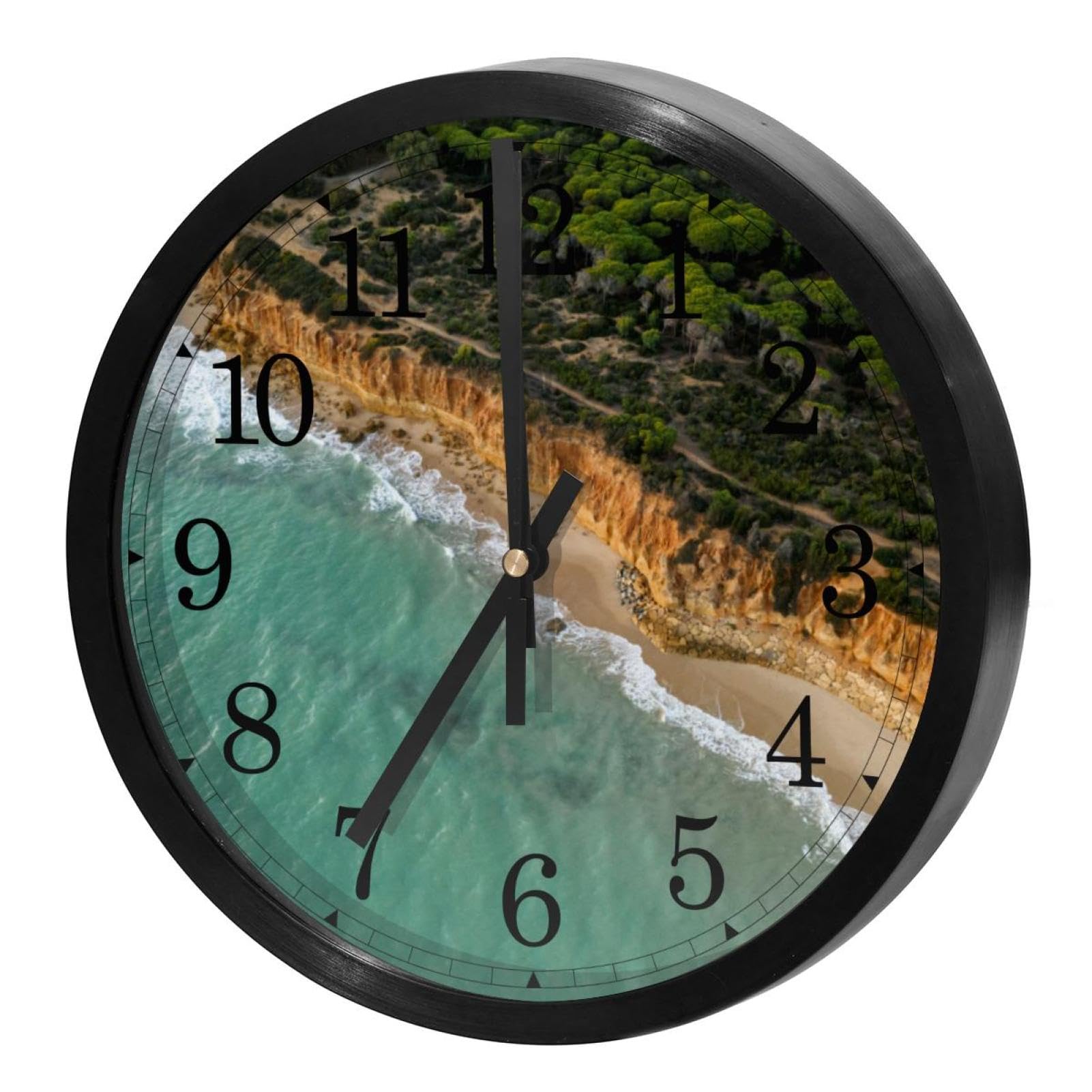 Horloge murale ronde à piles motif océan pour décorer la cuisine familiale