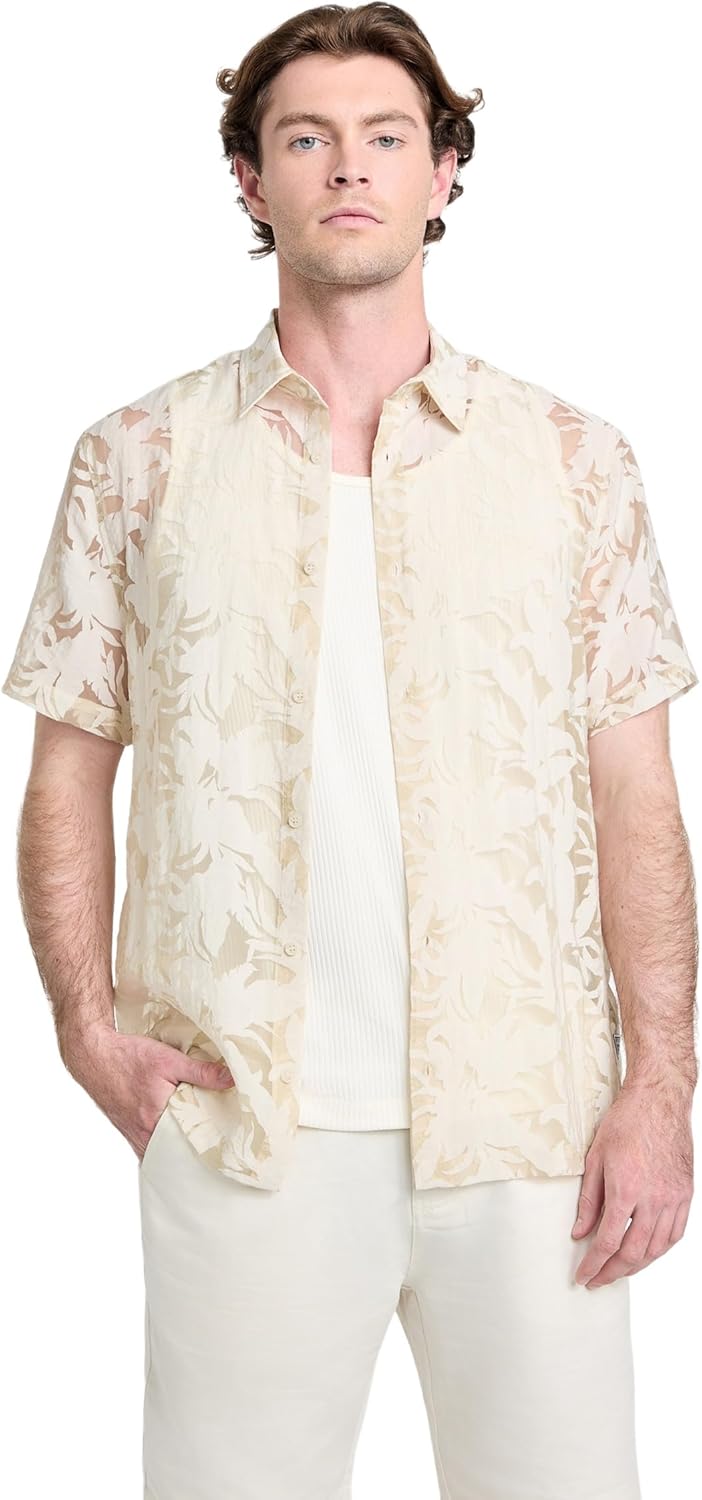 GUESS Men's Short Sleeve Floral Devore Shirt