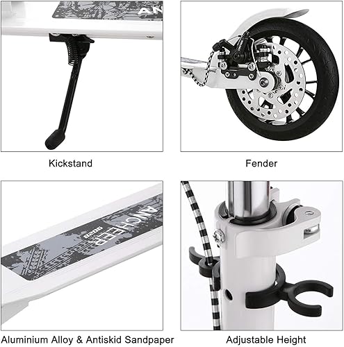 Miniatura 6 de Hikole Scooters para adultos adolescentes con freno de mano, patinete de altura ajustable con correa para el hombro de 8.0 in, el mejor regalo para