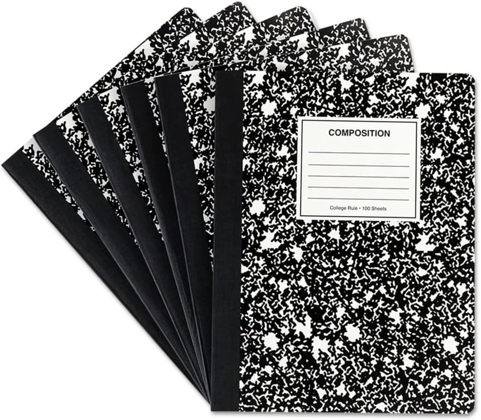 Universal UNV20946 100 Sheet Medium/College Rule 9.75 in. x 7.5 in. Composition Book - Black Marble (6/Pack)