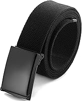 Mile High Life Cut-to-Fit Canvas Web Belt up to 52" - Durable Adjustable Men's Belt with Flip-Top Military Buckle, Solid Black