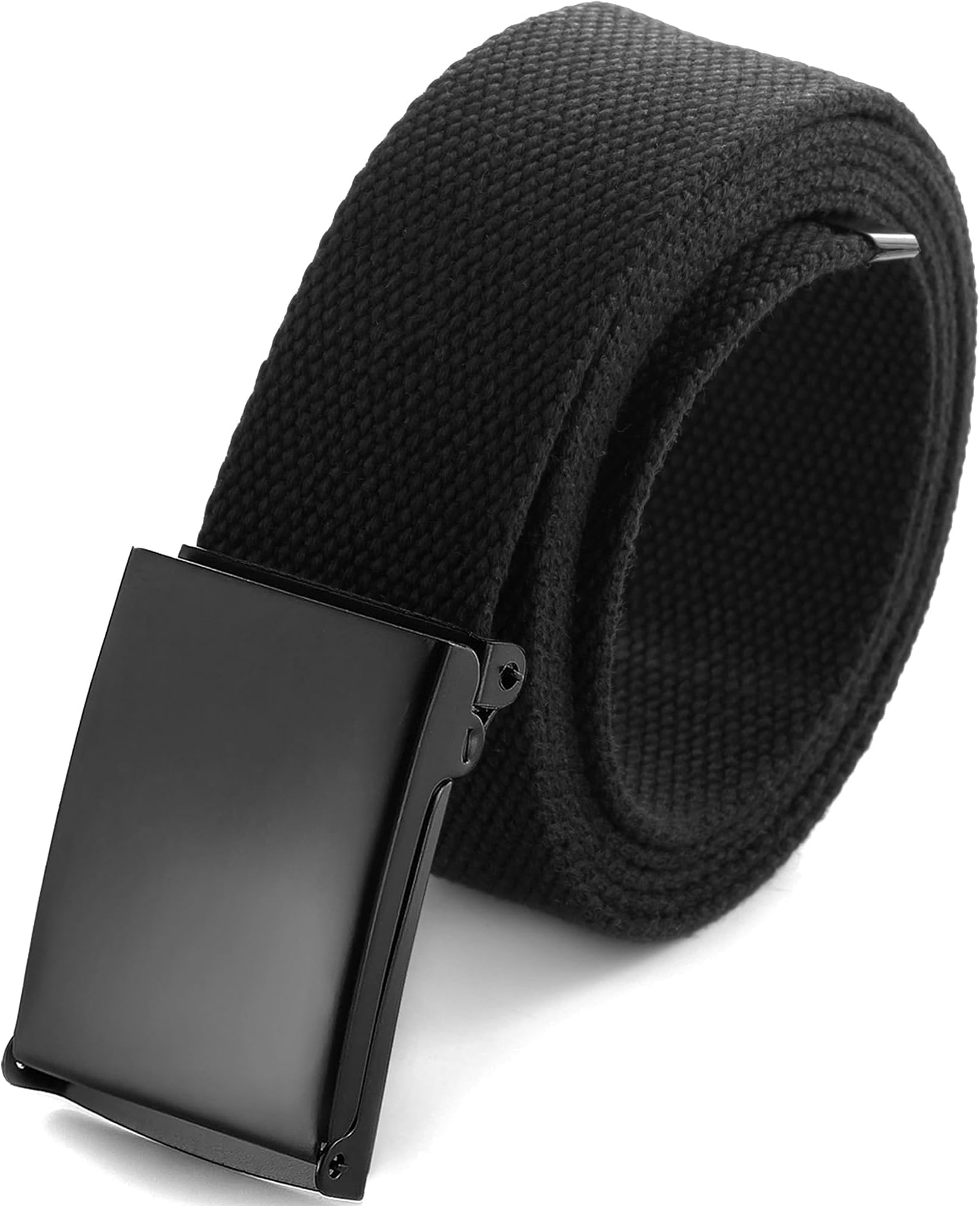 Cut To Fit Canvas Web Belt Size Up to 52" with Flip-Top Solid Black Military Buckle (16 Color and Combo Pack Options)