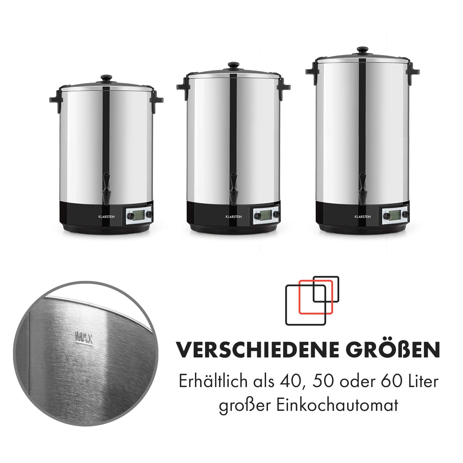 Klarstein KonfiStar 40 Distributeur de boissons chaudes numérique 40 l, 2500 W, 30-100 °C, minuteur, fonction maintien au chaud, couvercle avec fermeture, acier inoxydable poli