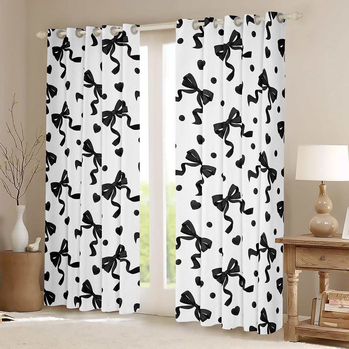 Homewish Kokarda Kokarda Księżniczka Czarne zasłony okienne 117 x 137 cm, 2 zestawy paneli - Marzycielskie urocze zasłony zaciemniające wstążka zasłony okienne miłość serca do sypialni