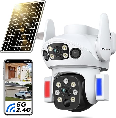 Cámara solar inalámbrica para exteriores, cámara de seguridad de doble lente para el hogar y la granja, alarma de luz y visión nocturna a color,
