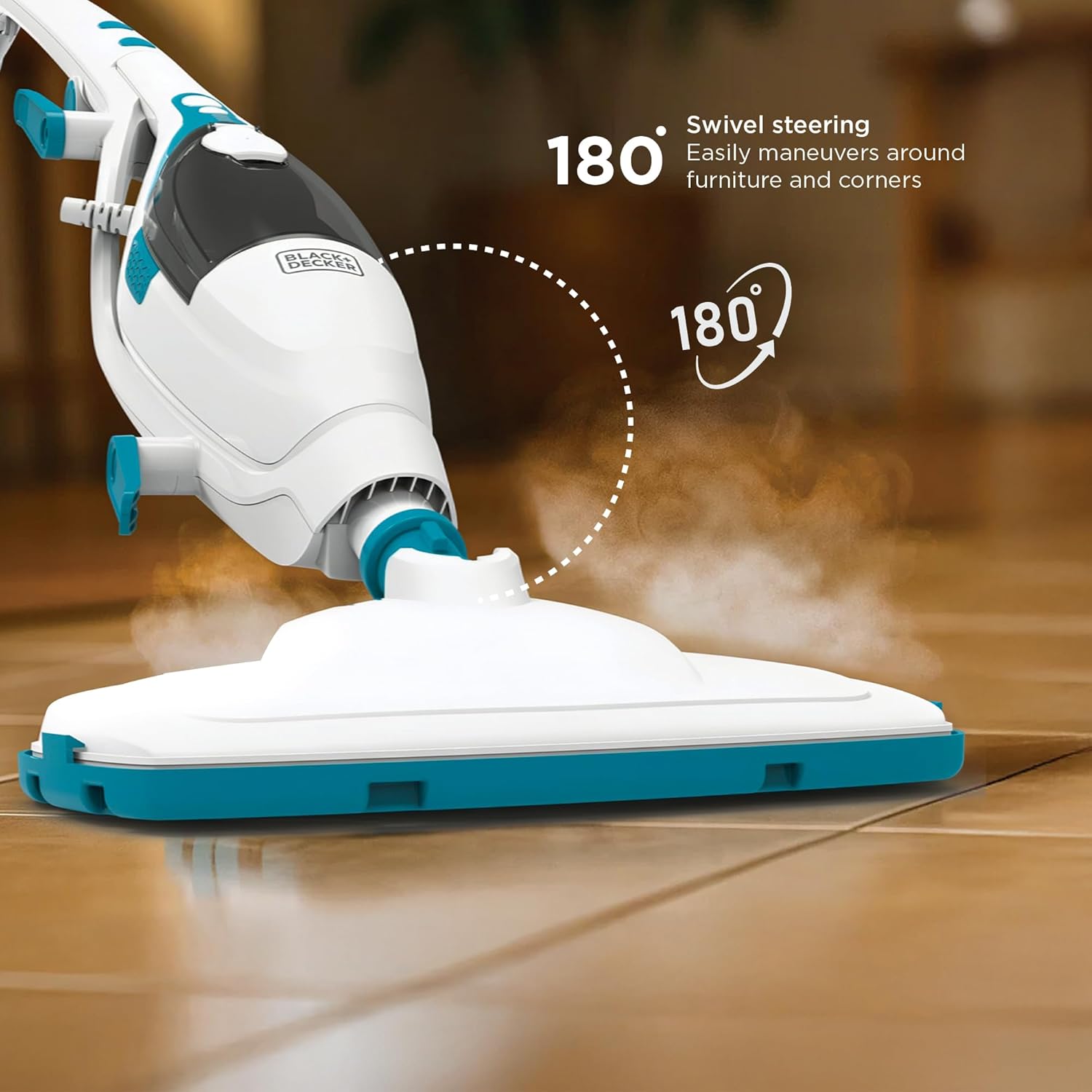 BLACK+DECKER 2-in-1 Steam Mop and Handheld Steam Cleaner, 1500W Electric Floor Steamer with 180° Swivel Steering, Fast 30s Heat-Up, Compact Foldable Storage, 13 Accessories for Tile & Hardwood Floors
