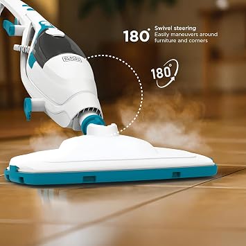 BLACK+DECKER 2-in-1 Steam Mop and Handheld Steam Cleaner, 1500W Electric Floor Steamer with 180 Swivel Steering, Fast 30s Heat-Up, Compact Foldable Storage, 13 Accessories for Tile & Hardwood Floors
