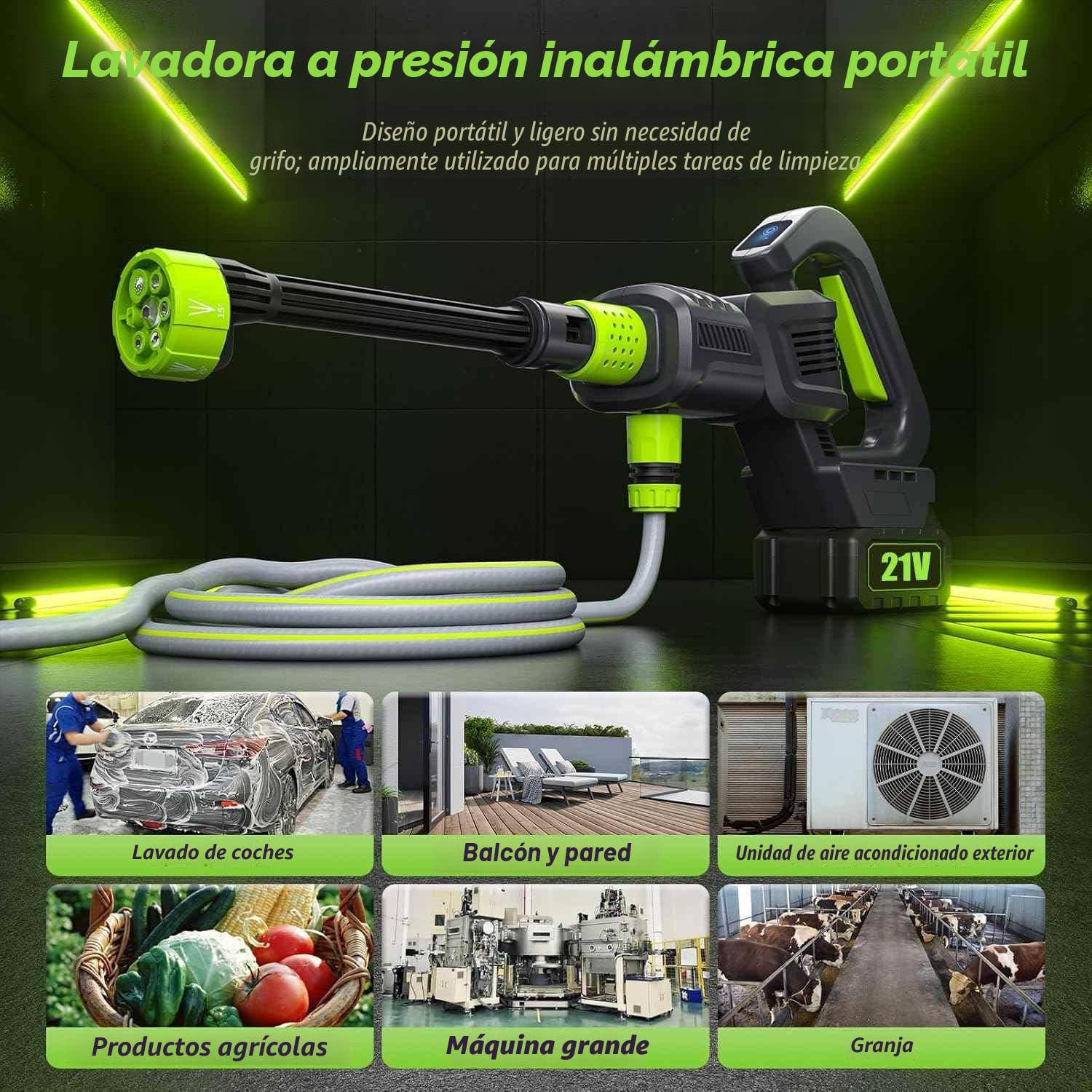 Limpiador de alta presión inalámbrico, 200 Bar Limpiador de alta presión con batería, portátil pistola de alta presión inalámbrica, boquilla 6 en 1 para limpieza de bicicletas, ventanas, pisos (2