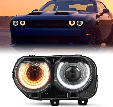 SOCKIR Halogen Headlight Assembly Replacement for 15-22 Dodge Challenger | Rainproof Dustproof with Easy Installation | OE Replacement Projector Headlamp w/LED DRL