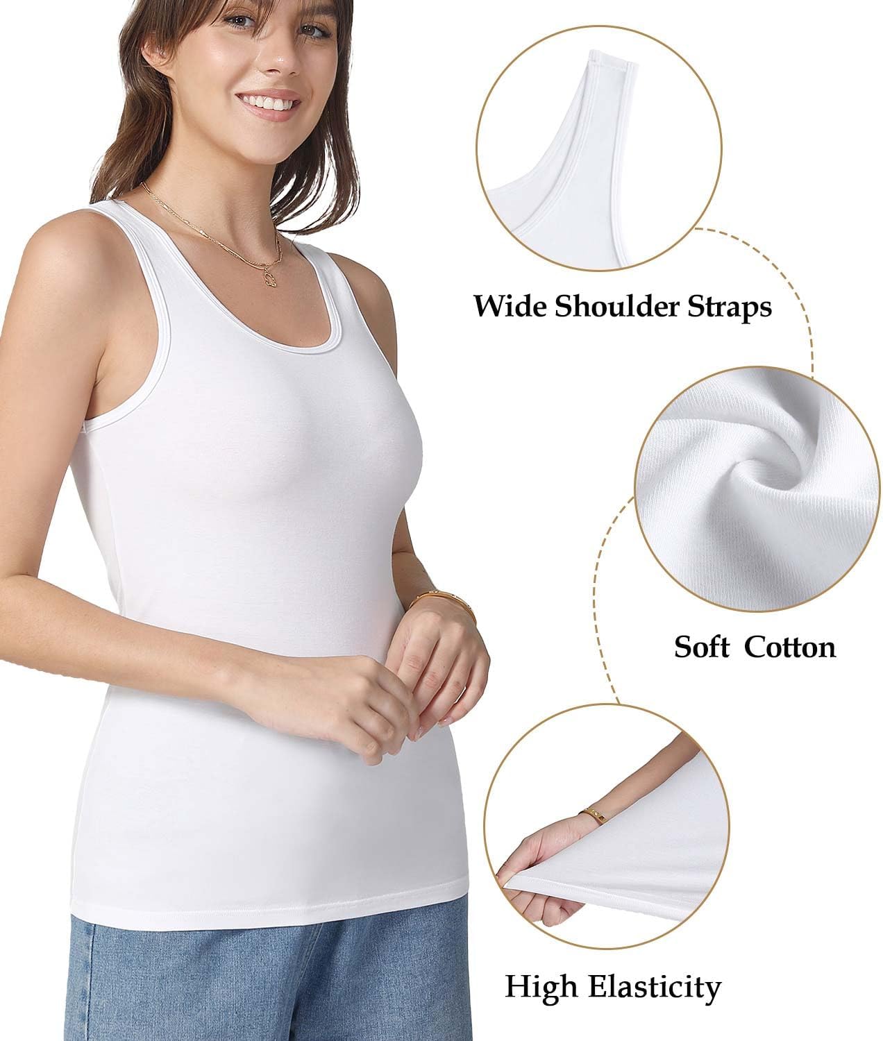 wirarpa Women's Tank Tops Cotton Undershirts Comfy Camis Base Layer 2-Pack - Image 4
